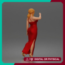 Elegant woman in sleeveless evening dress with side slit