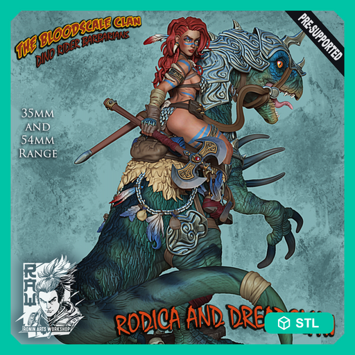 Rodica And Dreadclaw - Female Barbarian riding on therizinosaurus - STL only - Only-Games