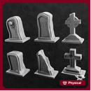 Graveyard coffins and tombstones
