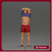 muscular man in shorts taking off his shirt to go swimming - Only-Games