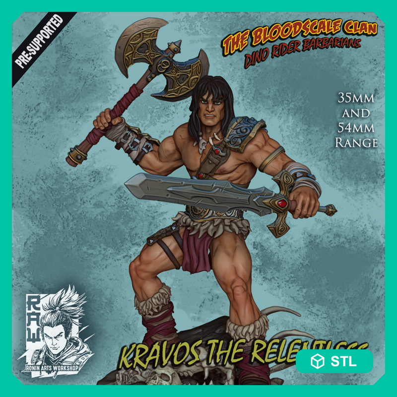 Kravos The Relentless - Human Barbarian - STL only - Only-Games