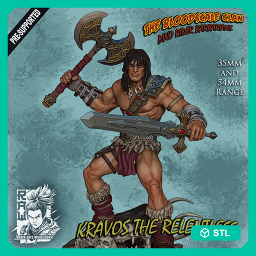 Kravos The Relentless - Human Barbarian - STL only - Only-Games
