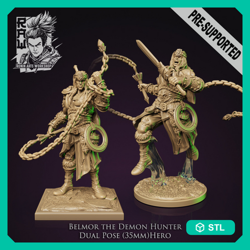 Belmor The Demon Hunter - Idle and Action Pose - STL only - Only-Games