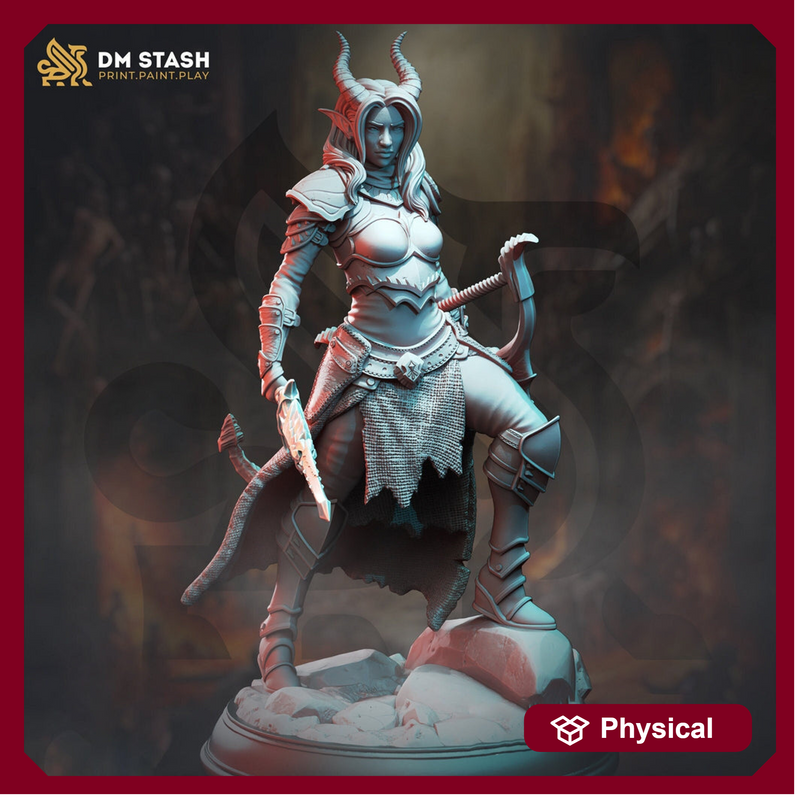 Female Tiefling Ranger Fighter Rogue Miniature | 28mm, 32mm,54mm, 75mm, 100mm Scales | Pathfinder Figure | DnD | Figurine unpainted | - Only-Games