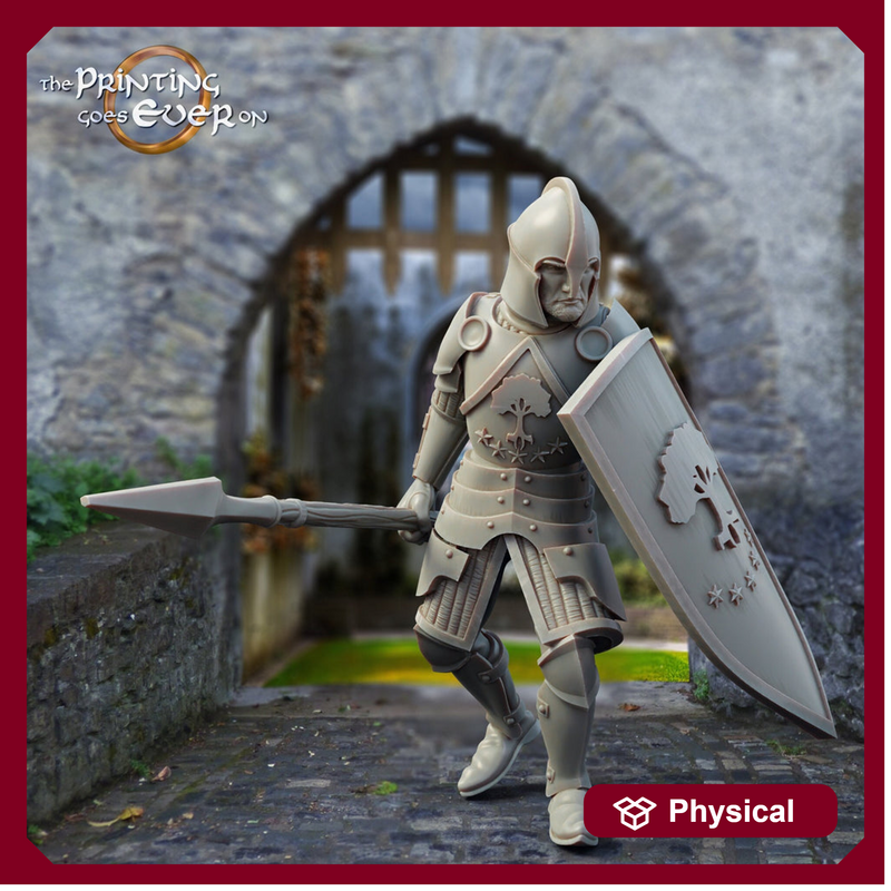 Fighter Soldier Spearman with shield  | 28mm Scale | 32mm Scale | 75mm Scale Pathfinder Figure | DnD 5e | The Printing Goes Ever on| - Only-Games