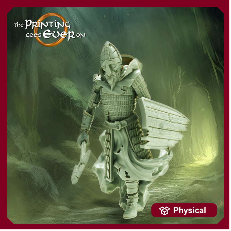 Undead Ghost Fighter with Axe and Shield | Miniature | 28mm, 32mm, 75mm, 100mm Scales | Pathfinder Figure | D&D 5e | Figurine unpainted | - Only-Games