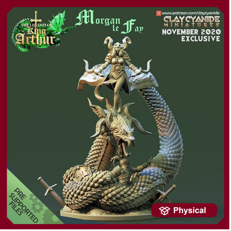 Morgan le Fey- Sorceress on Dragon | 85mm -- 28mm , 32mm Scale |  Resin Miniature | Dungeons and Dragons | Pathfinder | Figure for Painting - Only-Games