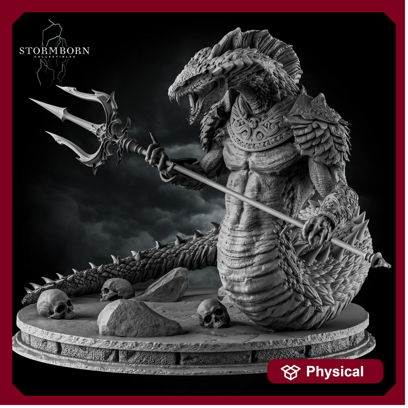 Naga Warrior Unpainted Miniature | Serpentfolk Boss Monster | Resin for DnD Pathfinder - Only-Games