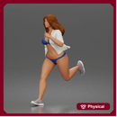 Running woman wearing bikini top and open shirt with sneakers sprinting