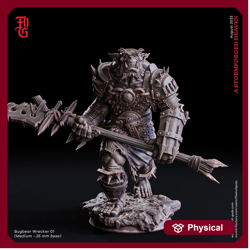 Bugbear Fighter Barbarian w/ Polearm PC NPC | 28mm,32mm,54mm,75mm,100mm Scales | Player Character D&D 5e Pathfinder Figurine | Flesh of Gods - Only-Games