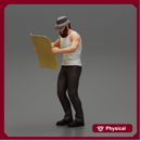 Young Man in hat with beard Holding Map And Looking At it