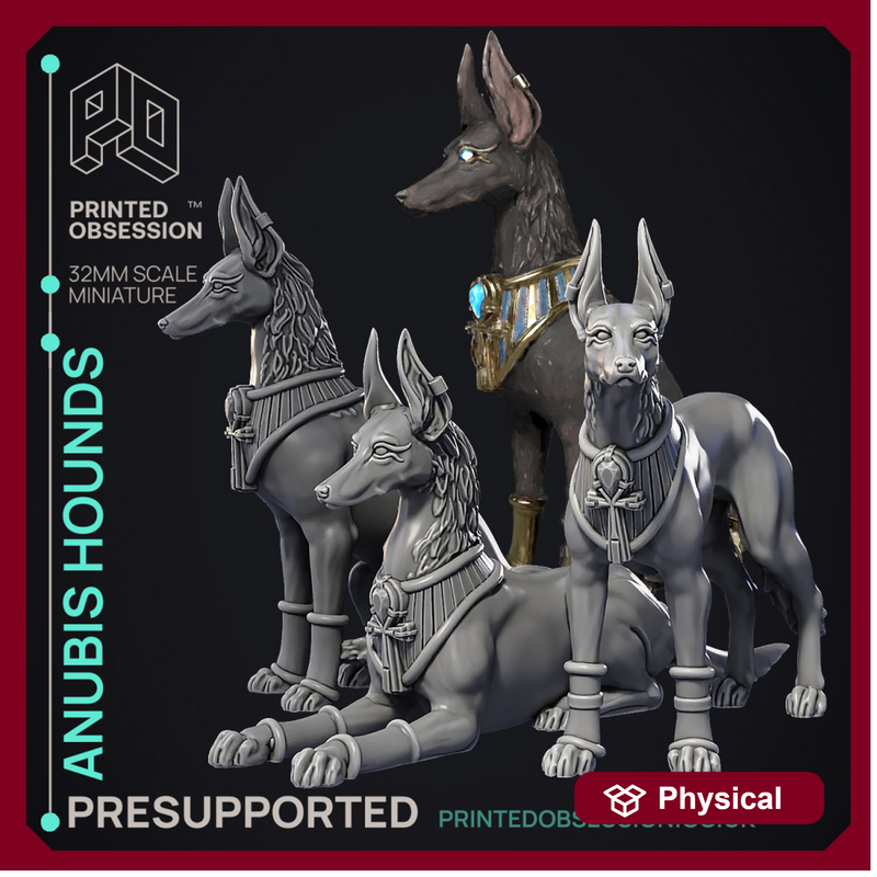 Anubis Hounds - 3 Models - Court of Anubis - PRESUPPORTED - Illustrated and Stats - 32mm scale