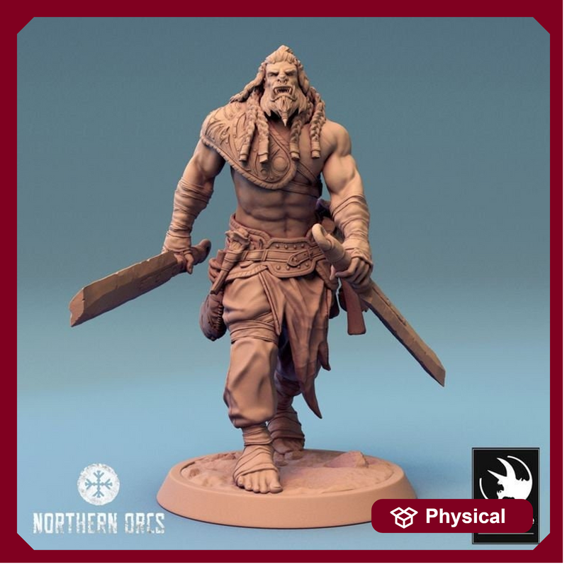Orc Fighter Barbarian Two Swords, Half-Orc | Scales: 28mm,32mm , 54mm,75mm,100mm  Megaboss | Dungeons & Dragons 5e | Pathfinder - Only-Games
