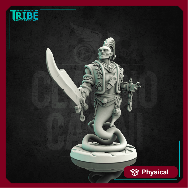 (0147) Male genie Djinni in a Bottle with a big sword
