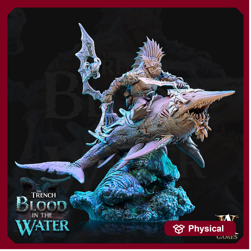 Sahuagin mounted on Shark  | Available  28mm and 32mm Scales | Archvillain Games | Dungeons and Dragons 5e Pathfinder | Underwater Adventure - Only-Games