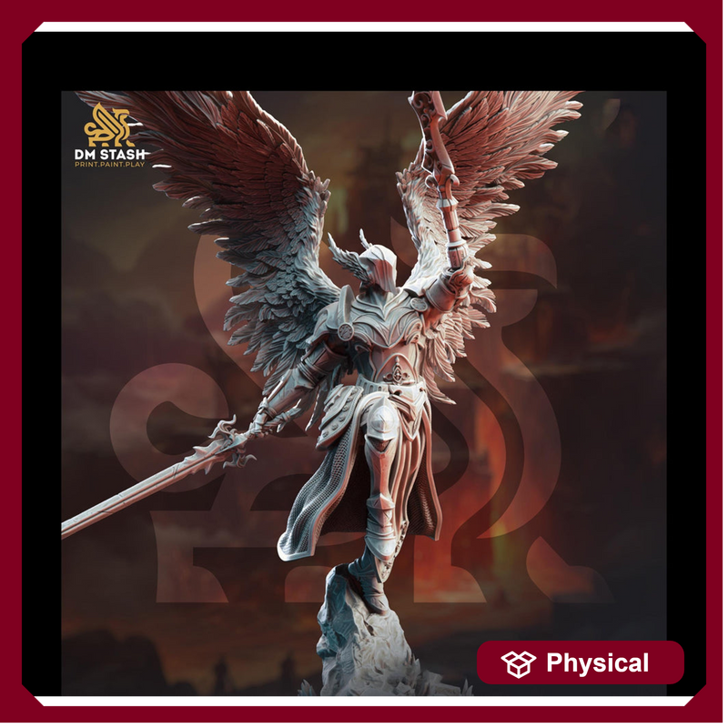 Human Winged Paladin, Angel Fighter Sword | Miniature | 28mm, 32mm, 54mm,75mm, 100mm Scales | Pathfinder Figure | DnD | Figurine unpainted | - Only-Games