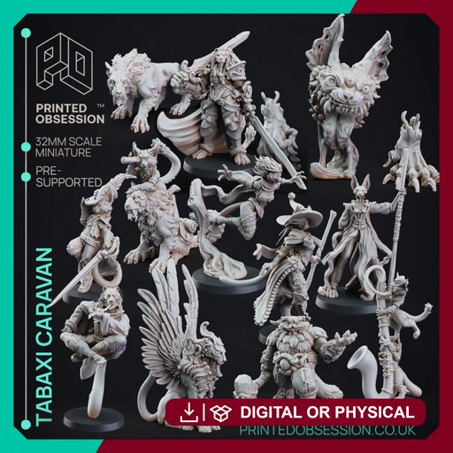 Tabaxi Caravan Set- 14 Models - PRESUPPORTED - 32mm Scale - Illustrations & Rules - Only-Games