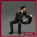 businessman sitting and holding briefcase of money