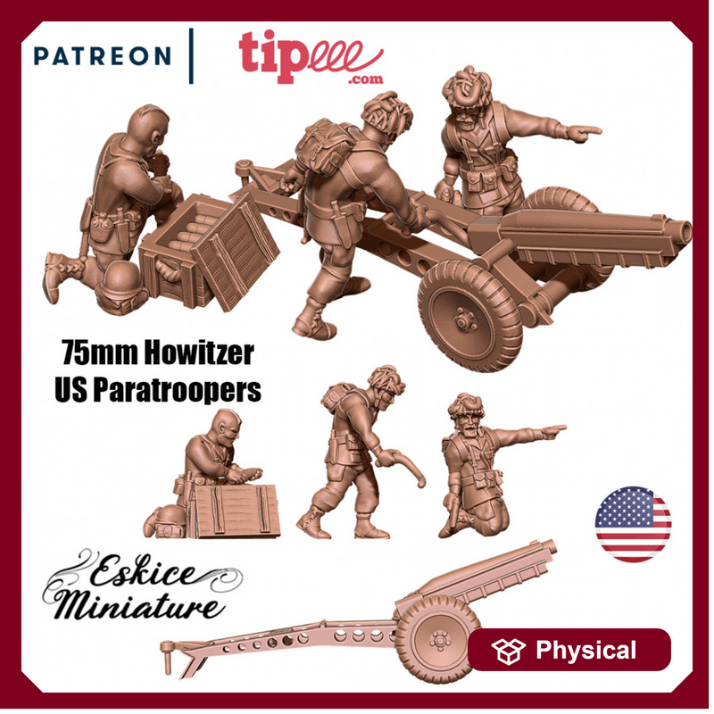 75mm howitzer US paratroopers - 28mm - Only-Games