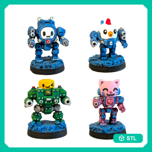 15mm Cute Mech Tabletop Miniatures Set of 4 with Bases - Only-Games