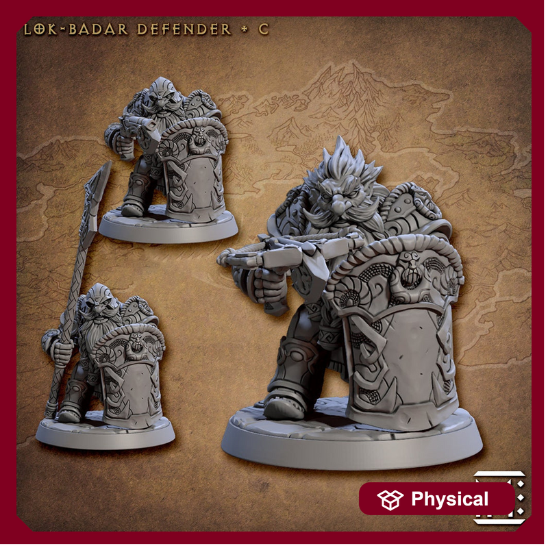 Male Fighter Dwarf Crossbow, Halberd, Pistol Tower Shield | 28mm, 32mm, 54mm, 75mm Scale Miniature | Dungeons and Dragons | Artisan Guild - Only-Games