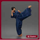 Man Performing Martial Arts High Kick Pose Gi Uniform Belt Barefoot Outfit