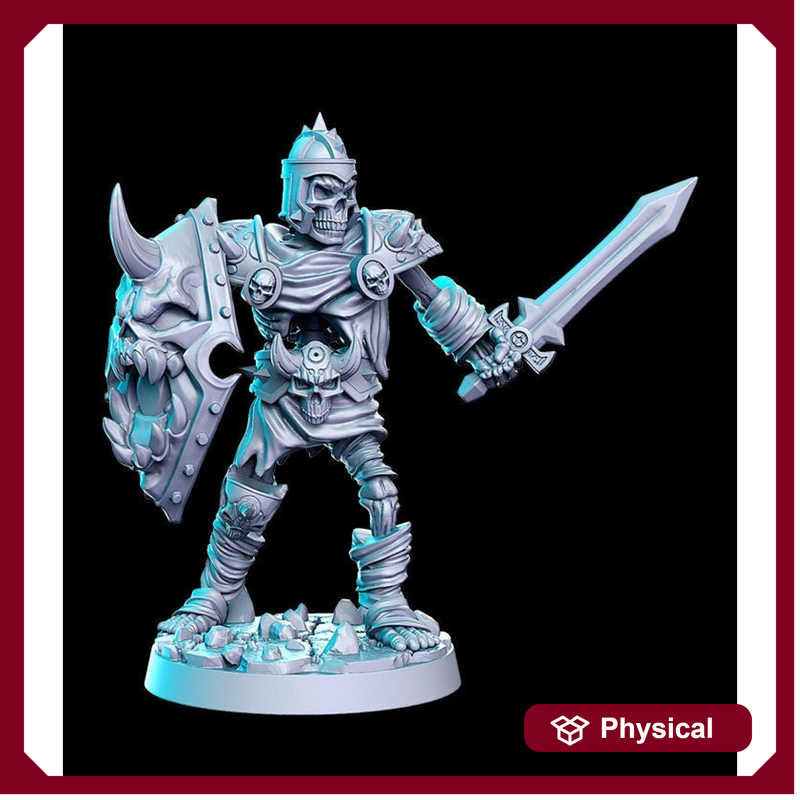 Skeleton Fighter with Sword and Shield | Dungeons and Dragons DnD5e | 28mm, 32mm 75mm | Pathfinder Figure for Painting| RN Estudio - Only-Games