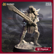 Half-moon Elf Goliath Barbarian Fighter Miniature | 28mm,32mm,54mm,75mm,100mm Scales | Dungeons & Dragons 5e, Pathfinder 2e | DM Stash - Only-Games