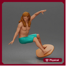 Surfer Man Riding Surfboard Shirtless Board Shorts