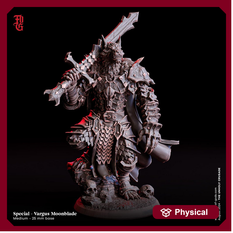 Werewolf Fighter, Wolf Folk, Wolfkind in Armor | 28mm,32mm,54mm,75mm,100mm Scales, | Dungeons and Dragons D&D 5e | Pathfinder| Flesh of Gods - Only-Games