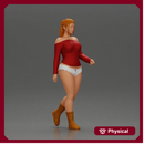 woman walking with purpose wearing red top white shorts brown boots
