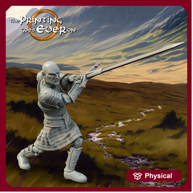Human Highlander Ranger Fighter | Miniature | 28mm, 32mm, 54mm,75mm,100mm Scale | Pathfinder Figure| DnD | Human Ranger Figurine unpainted | - Only-Games
