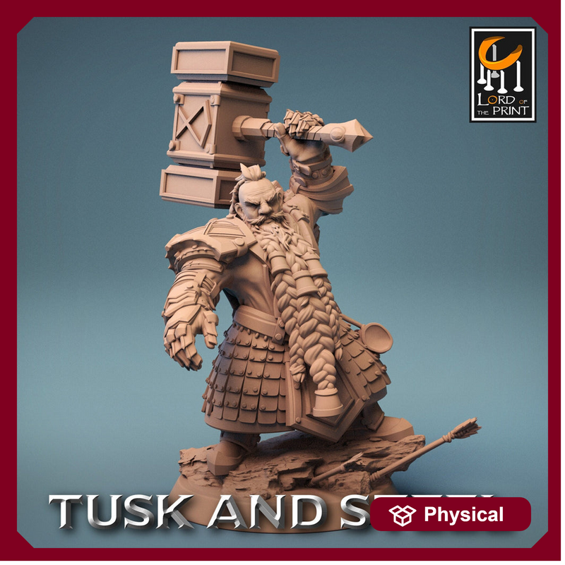 Dwarf Fighter Paladin with Battle Hammer Unpainted | 28mm, 32mm,54mm,75mm,100mm Scales | Dungeons and Dragons Pathfinder Lord of The Print - Only-Games