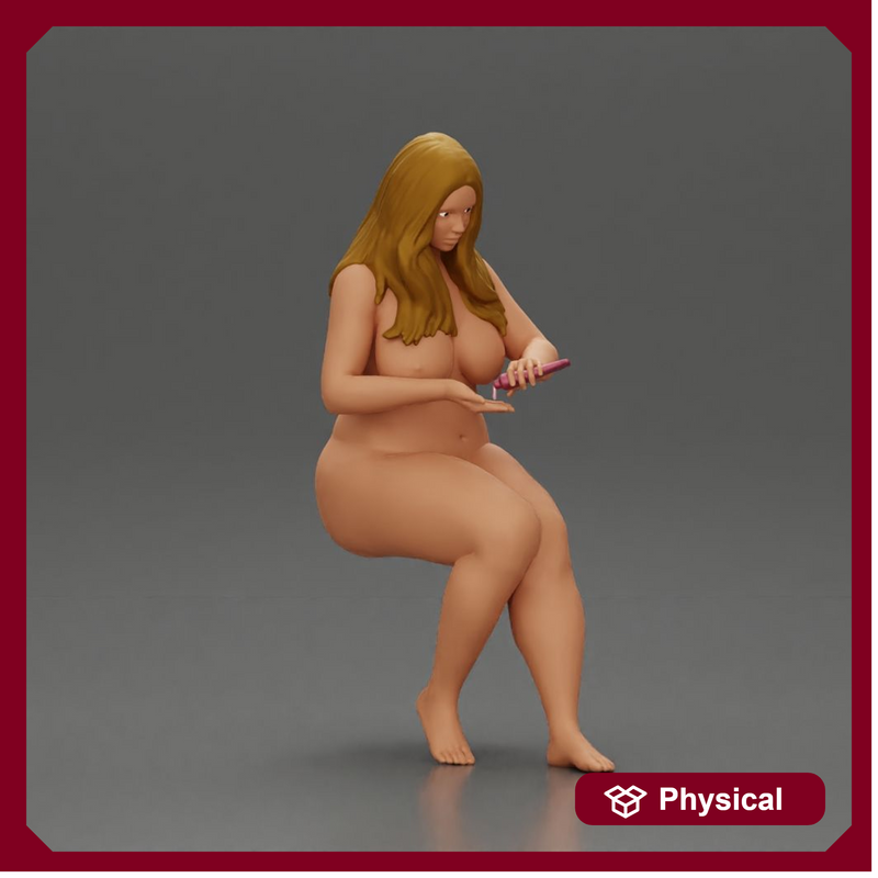 Naked Blonde woman sitting applies hand cream