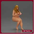 Naked Blonde woman sitting applies hand cream