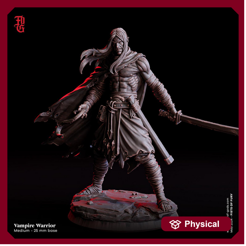 Vampire Fighter Swordmaster | 28mm, 32mm,54mm, 75mm,100mm Scale | Undead Dungeons & Dragons 5e Miniatures | Pathfinder | Figurine DnD Mini - Only-Games