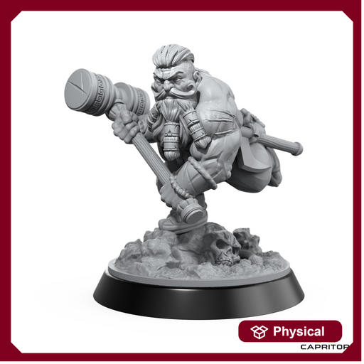 Dwarf Berserker With Warhammer - 28mm Scale - Only-Games