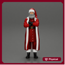 Santa Claus stands with his arms crossed