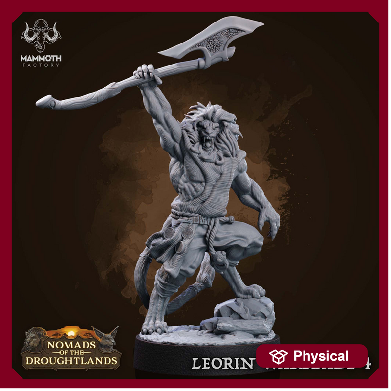 Leonin LionFolk Fighter Barbarian Unpainted | 28mm,32mm,54mm,75mm Scale | Resin | Dungeons and Dragons D&D 5e  | Pathfinder |Flesh of Gods - Only-Games
