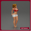 confident woman takes off shorts, casual and stylish