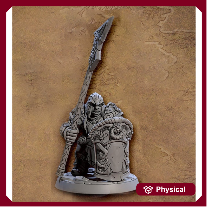 Female Dwarf Fighter Cleric with Halberd & Tower Shield | 28mm, 32mm, 54mm, 75mm Scale Miniature | Dungeons and Dragons | Artisan Guild - Only-Games