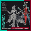 Lady Argenti - Female Silver Dragon Humanoid Form -  PRESUPPORTED - Illustrated and Stats - 32mm scale