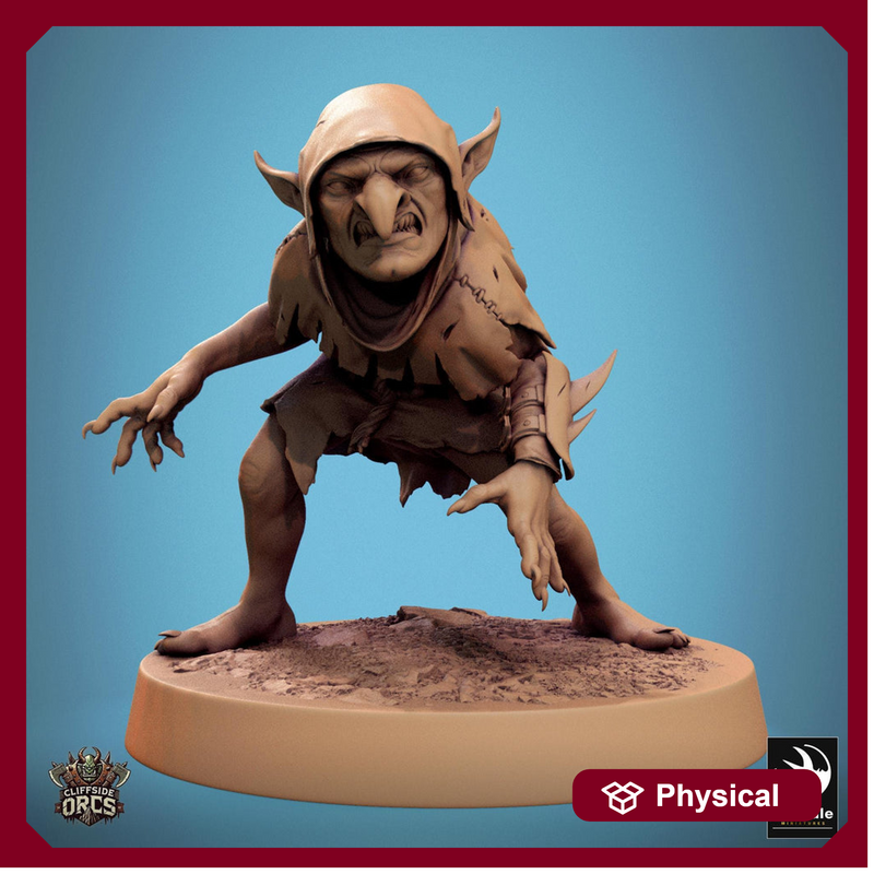 Goblin Fighter | D&D 5e UNPAINTED | 28mm, 32mm,54mm,75mm, 100mm scale| Pathfinder | Figure for Painting| Rescale Miniatures - Only-Games