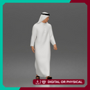 Walking man looking aside wearing traditional thobe headscarf and sandals