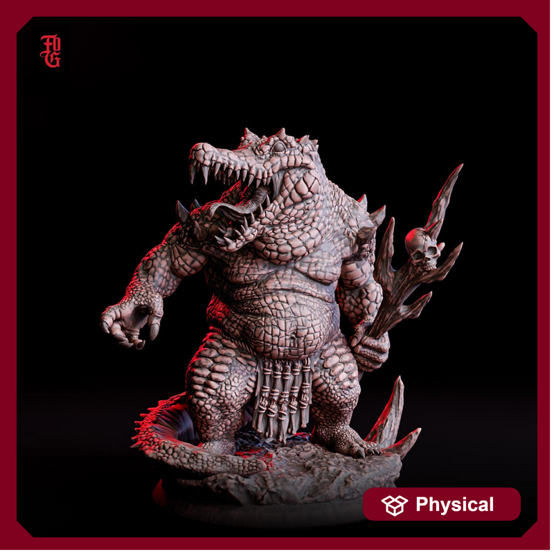 Crocodile Monster Miniature | Lizardfolk Brute Boss | UNPAINTED Resin DnD Pathfinder - Only-Games