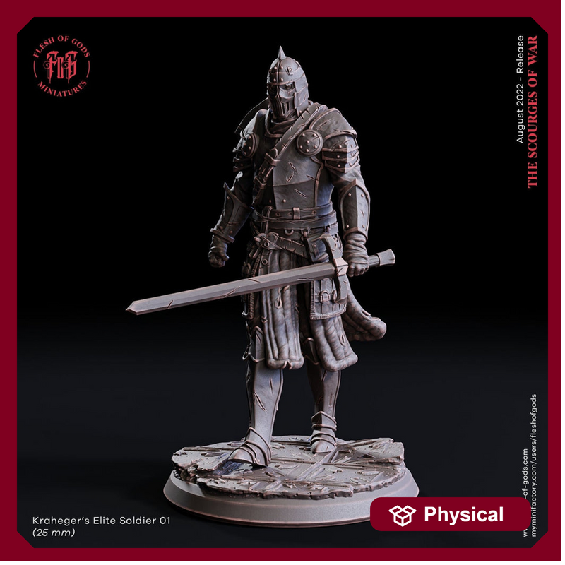 Fighter Soldier in Armor Miniature | Dungeons and Dragons | 28mm, 32mm,75mm Scales | Pathfinder |Unpainted Figure - Only-Games