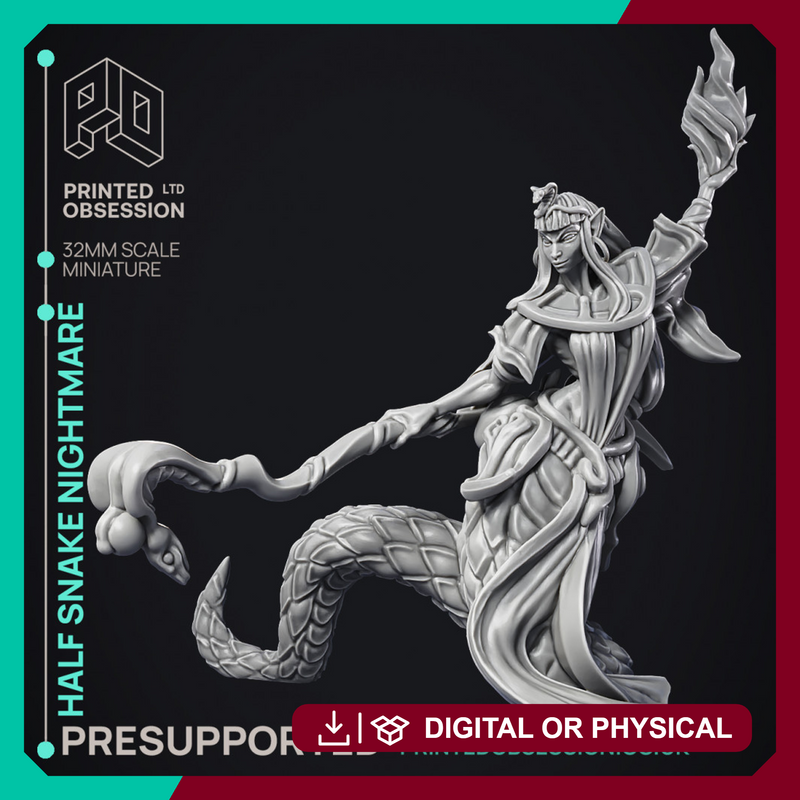 Half Snake Nightmare - Female half snake magic user -  PRE SUPPORTED - 32mm scale