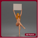Naked Woman Holding Blank Sign Overhead Seated Pose