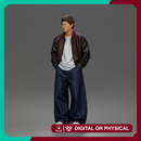Urban male standing in varsity jacket and baggy trousers