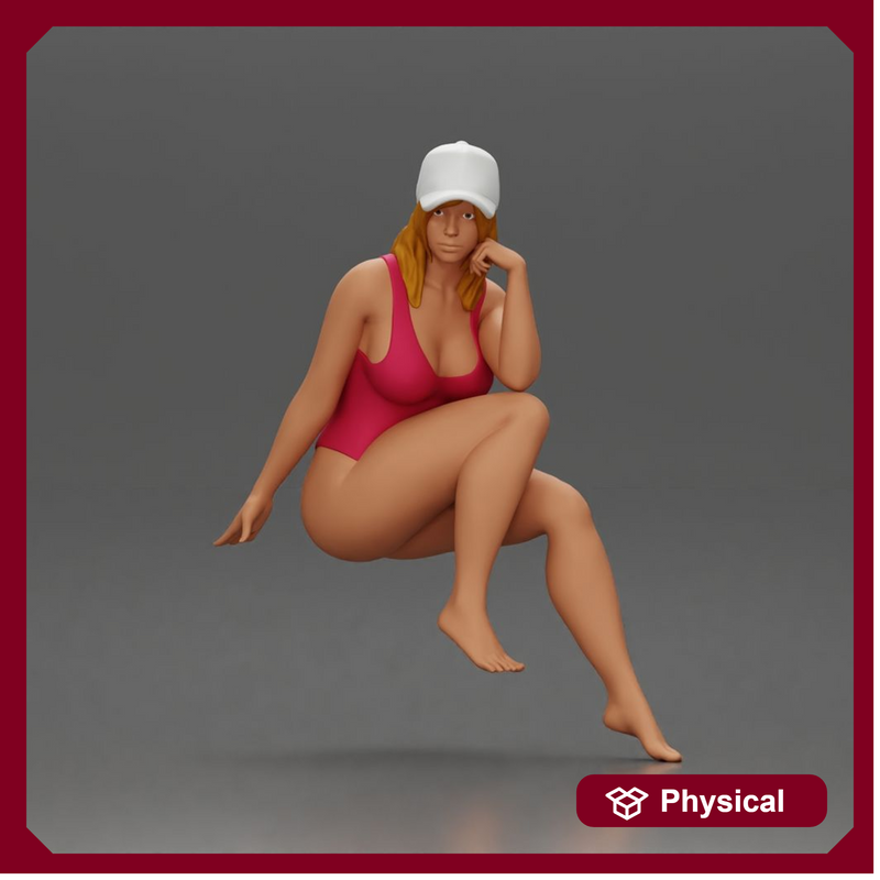 Woman in Swimsuit and Cap Sitting Thoughtfully in Relaxed Pose
